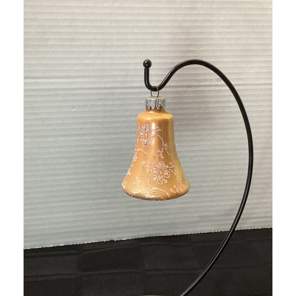 Vintage Germany Bell Shaped Blown Glass Gold with Floral Etching